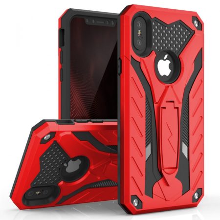 Zizo Static Hybrid iPhone Xs Max ütésálló hátlap, tok, kitámasztóval, piros-fekete