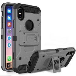   Zizo Tough Armor Style 2 iPhone X/Xs ütésálló hátlap, tok kitámasztóval, szürke-fekete