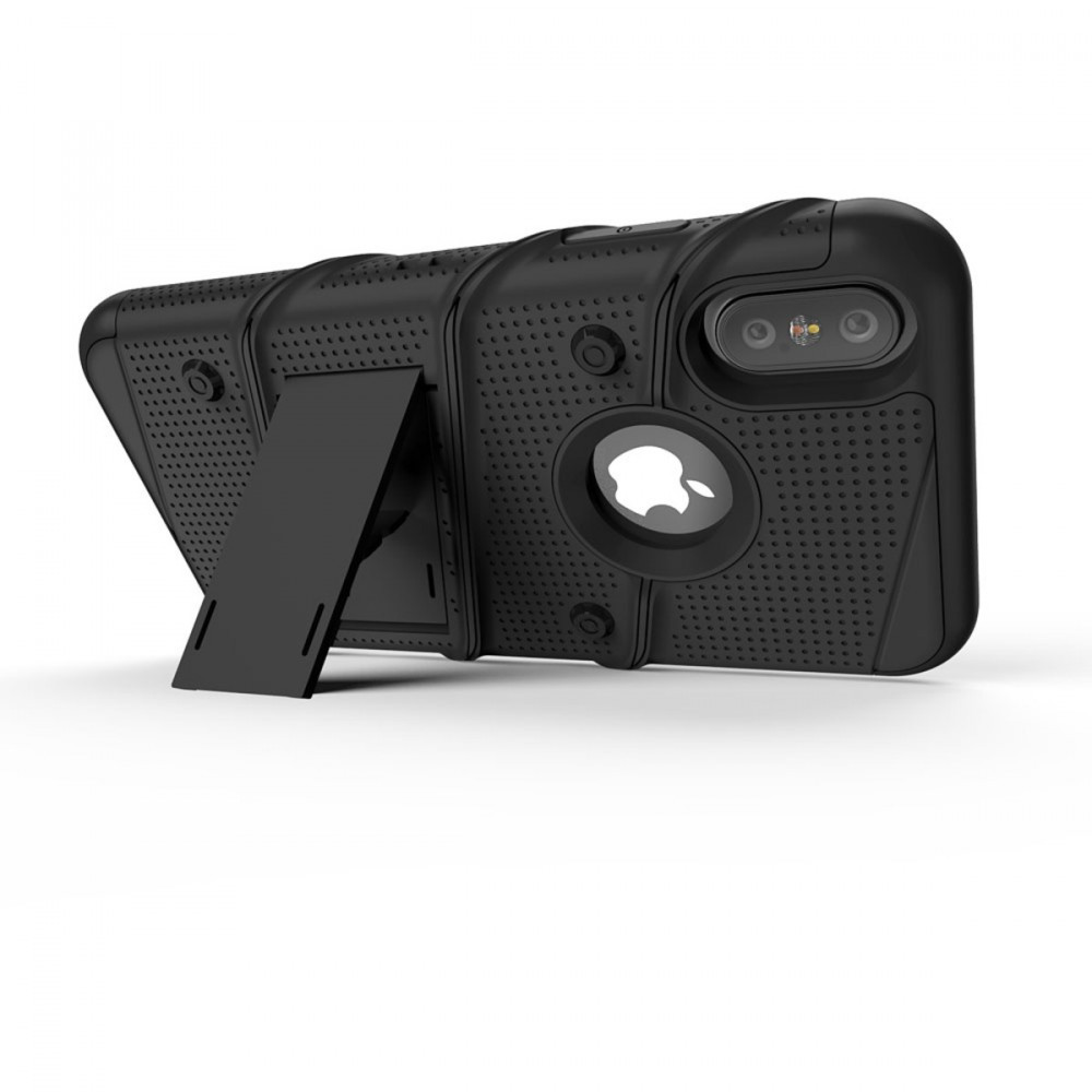 Zizo Bolt Cover iPhone X/Xs ütésálló hátlap, tok és edzett üvegfólia, fekete