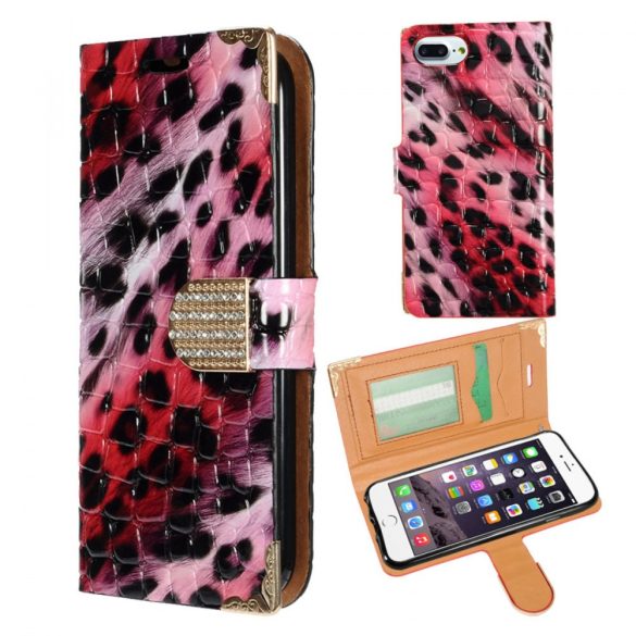 Zizo Horizontal Exclusive Diamond iPhone 7/8 oldalra nyíló, tok, kártyatartóval, mintás rózsaszín
