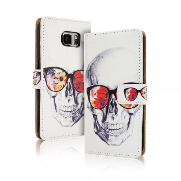 Wallet Desing Skull iPhone 7 Plus/8 Plus oldalra nyíló tok, koponya mintás, színes