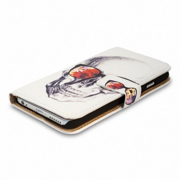 Wallet Desing Skull iPhone 7 Plus/8 Plus oldalra nyíló tok, koponya mintás, színes