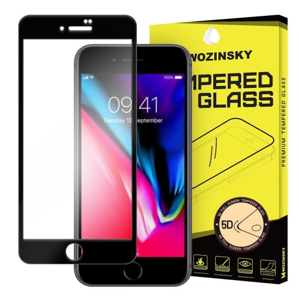 Wozinsky PRO+ iPhone 7 Plus/8 Plus Glass Screen 5D Full Glue teljes kijelzős edzett üvegfólia, 9H keménységű, fekete