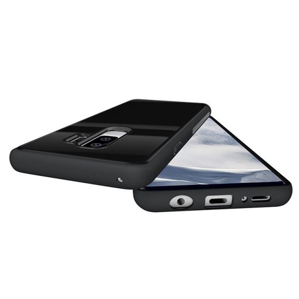 Edzett üveg hátlap ütésálló kerettel Samsung Galaxy S9 Plus, fekete