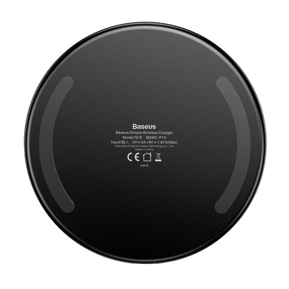 Baseus Simple Stylish Wireless Charger, univerzális asztali vezeték nélküli töltő, 2A, 10W, fekete