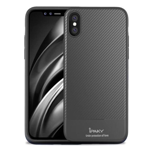 iPaky iPhone Xs Max Carbon Fiber flexible hátlap, tok, szürke