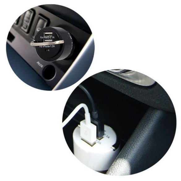 Univerzális autós töltő Dual-USB, 3,1A, fehér