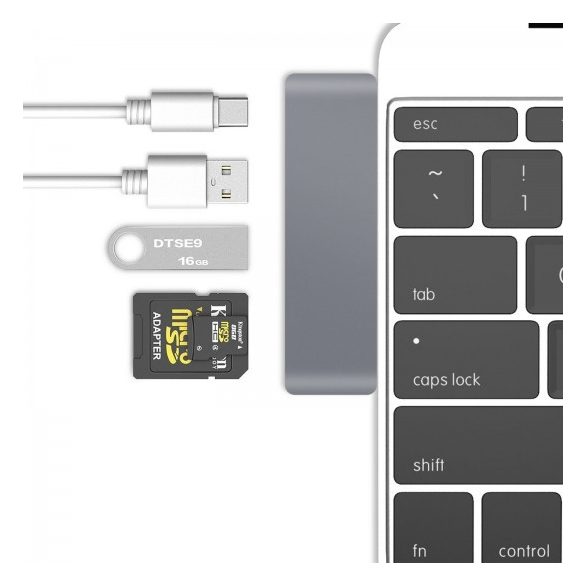 Tech-Protect 5in1 elosztó Type-C-s laptopokhoz, szürke